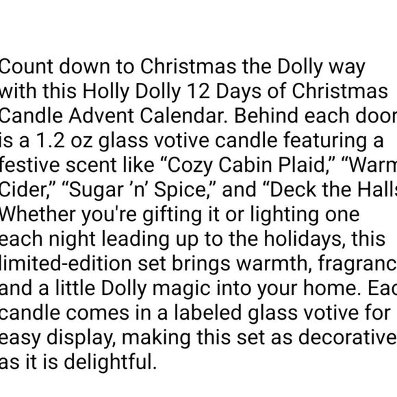 Dolly Parton Holly Dolly 12 Days Of Christmas Candle Advent Calendar - Picture 5 of 7
